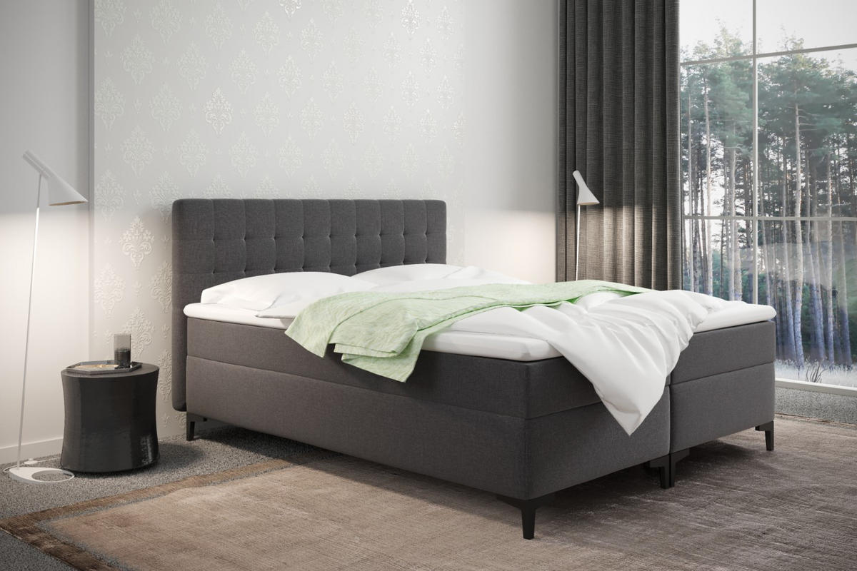 BOXBETT Mit Bettkasten Denver Stoff Muna Graphit 140x200 cm H3-Bonell - Graphitfarben, Holz (140/200cm) - Kaiser Möbel