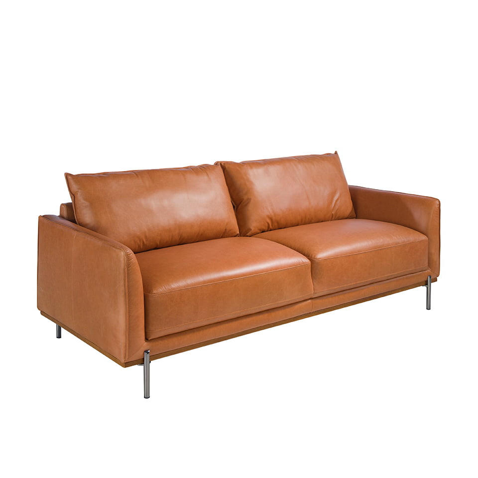 SOFA 3-SITZER Büffelbraun Stahl abgedunkelt 210/88/83 cm - Dunkelgrau/Braun, Leder (210/83/88cm) - ANGEL CERDA