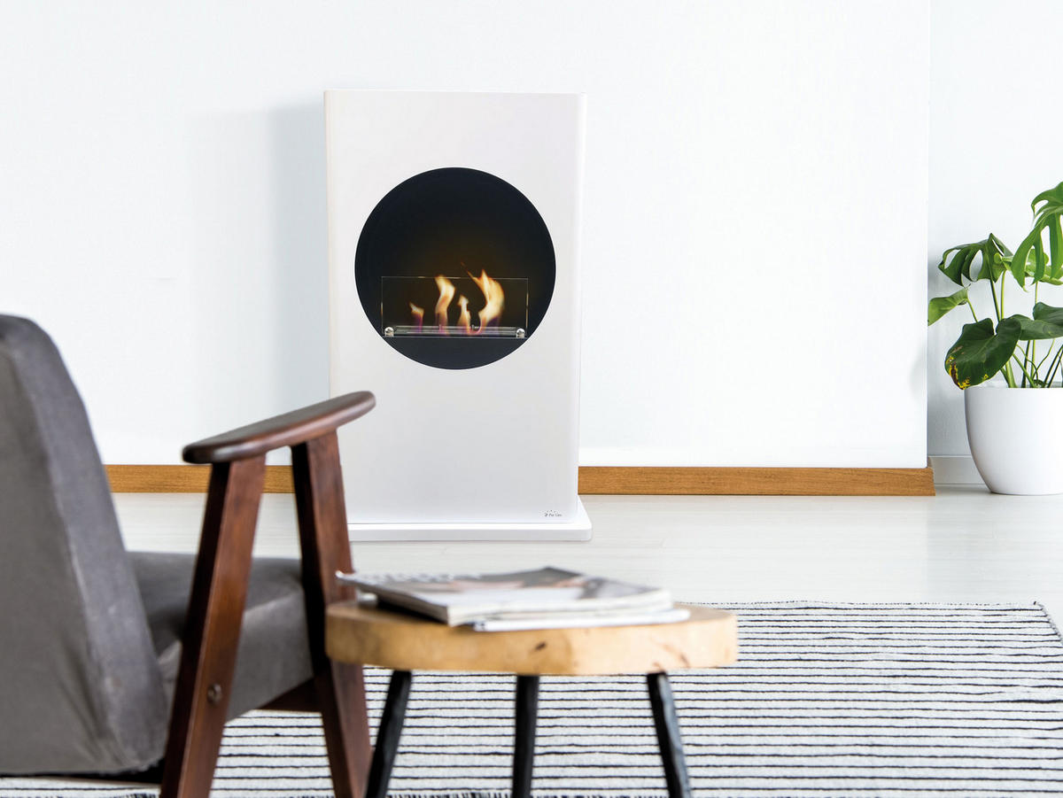 BIOETHANOL-KAMIN Weiß Bodenmodell inklusive 1.5 L Brennblock - Weiß, Metall (64/100/32cm) - Purline