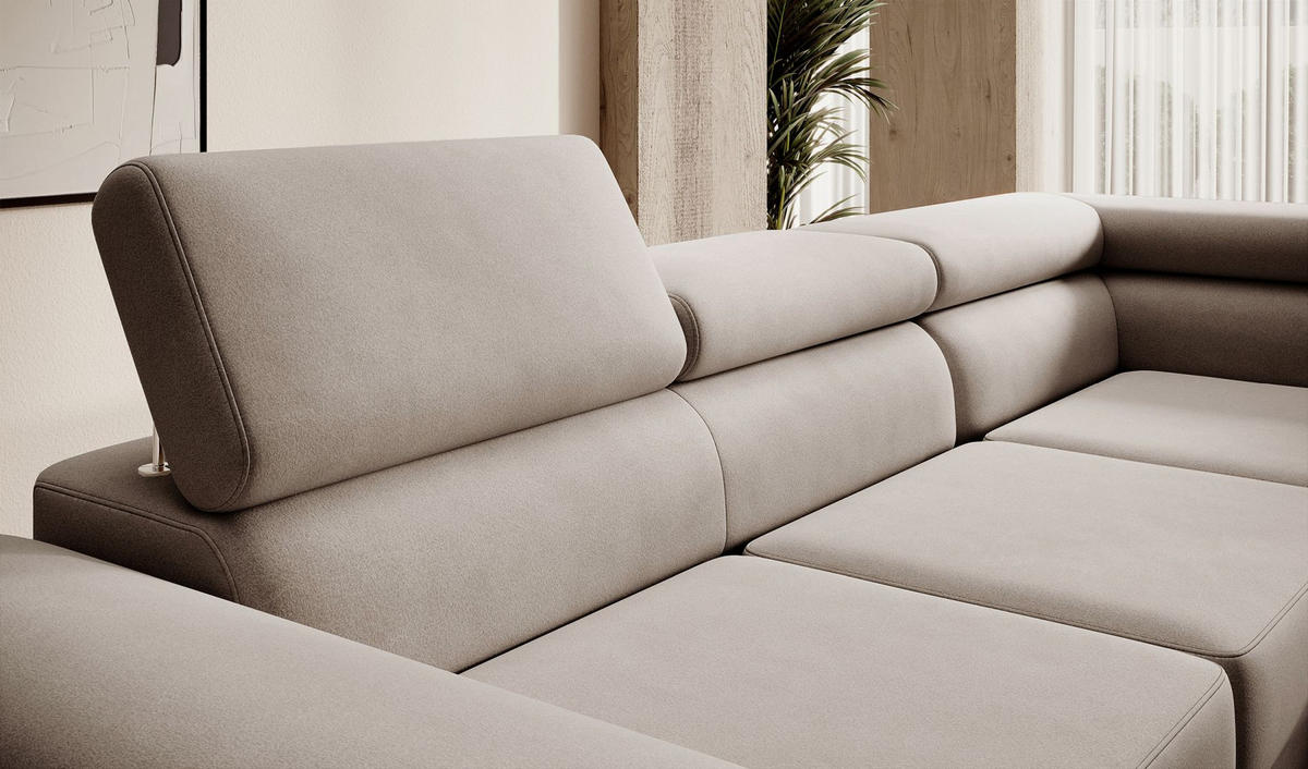 ECKSOFA Stevil Beige Velours - Beige/Silberfarben, Textil/Metall (275/203cm) - Selsey