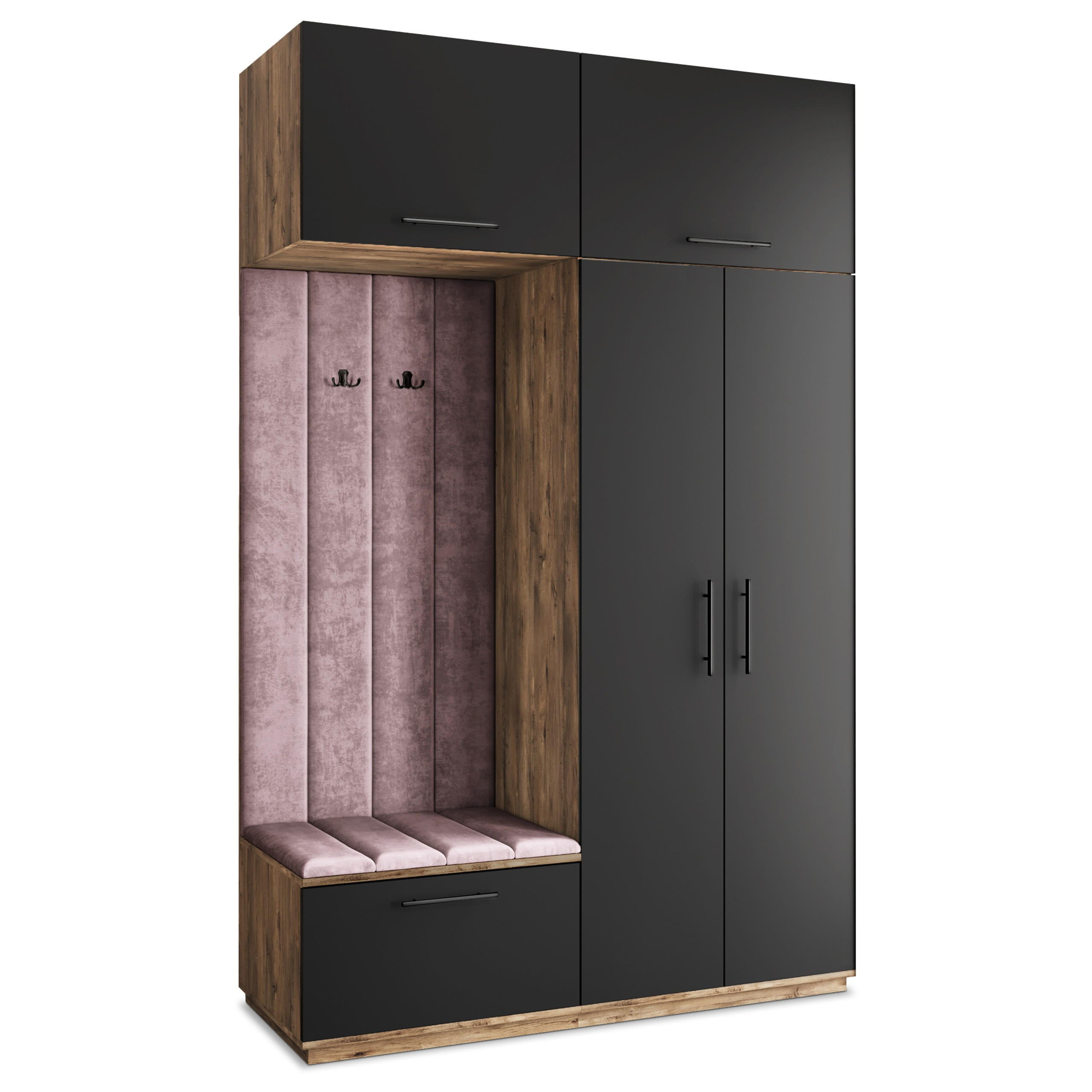 Masseno Garderobenschrank Eiche, Schwarz, Lila 150x240x60 cm
