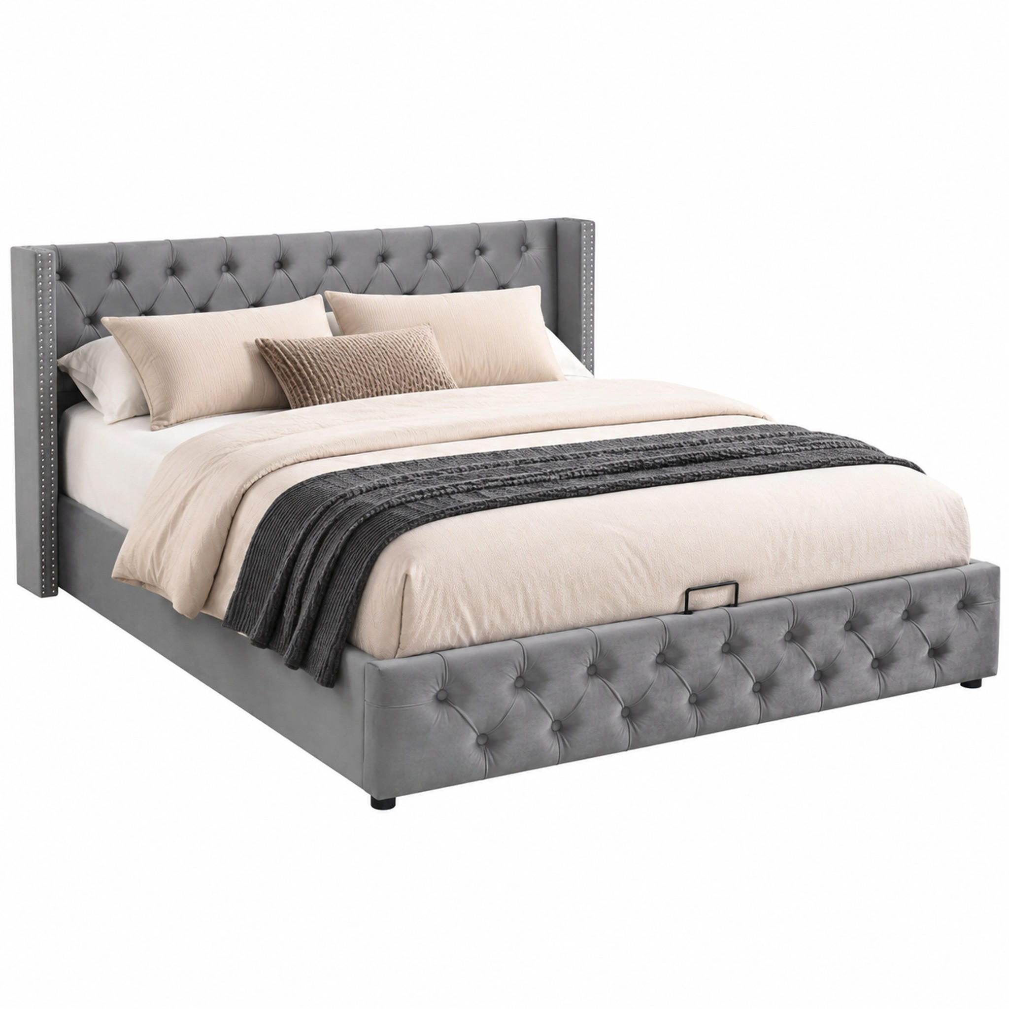 POLSTERBETT mit Bettkasten 160x200 cm Samt Grey - Grau, Metall (160/200cm) - Meubliv