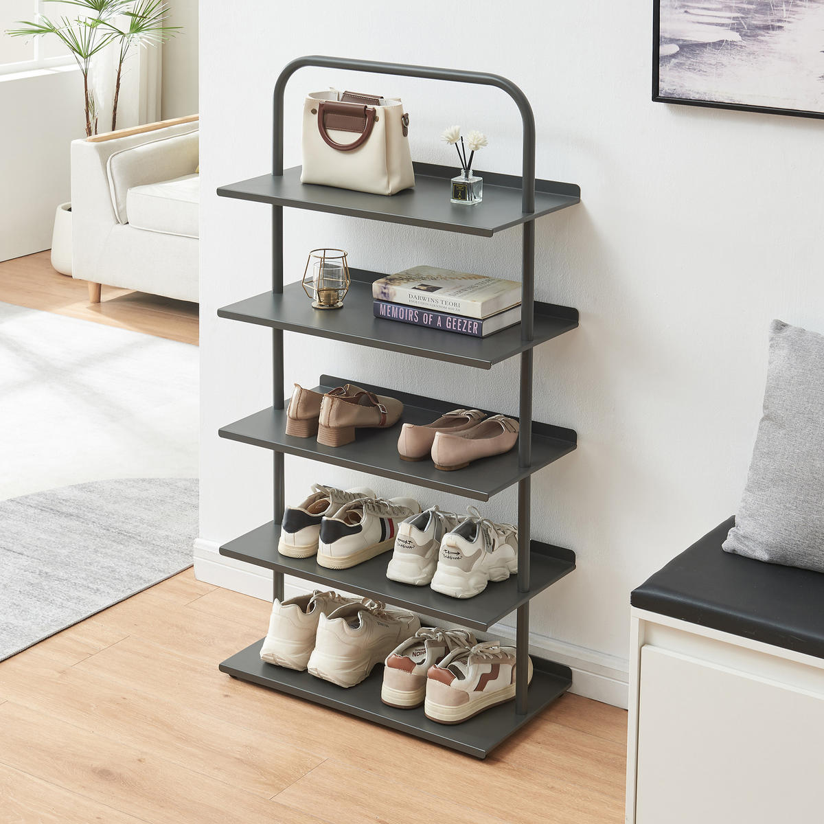 OBUVNÍK Poytya - antracitová, kov (60/119/32cm) - [en.casa]