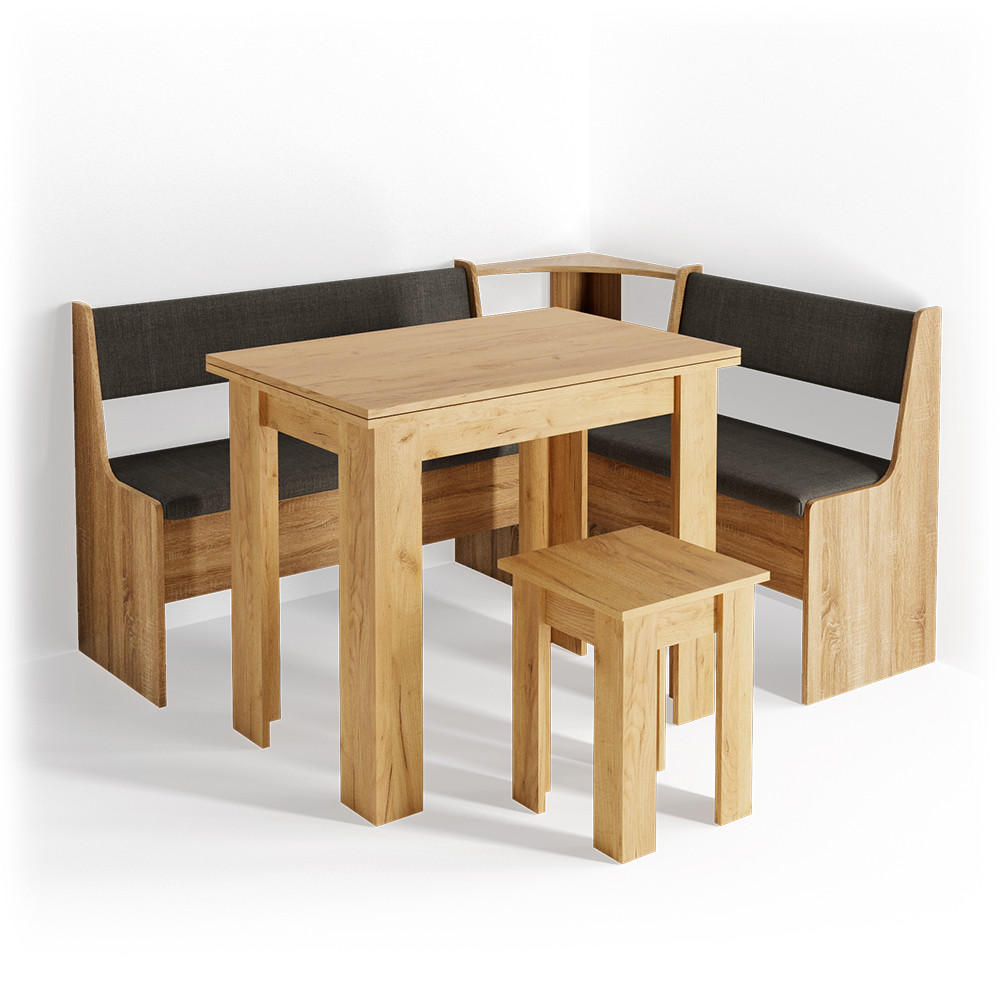 ECKBANKGRUPPE Roman Goldkraft Eiche 150 x 41.5 cm mit Tisch - Anthrazit/Eiche Wotan, Holzwerkstoff (150/80/120cm) - Vicco