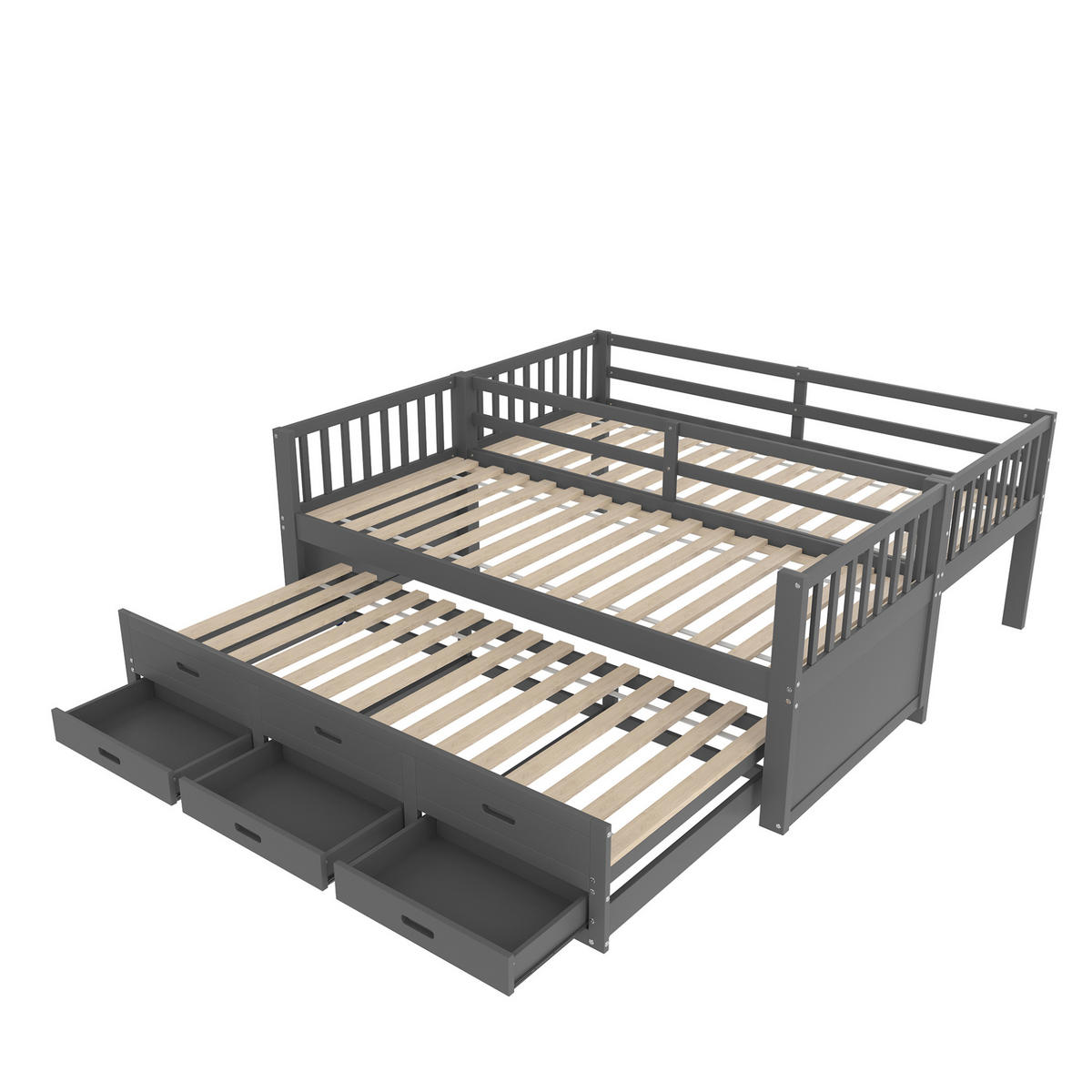 POSCHODOVÁ posteľ 90/200 cm sivá s výsuvným lôžkom a 3 zásuvkami z borovice a MDF - sivá, drevo (90/200cm) - OKWISH