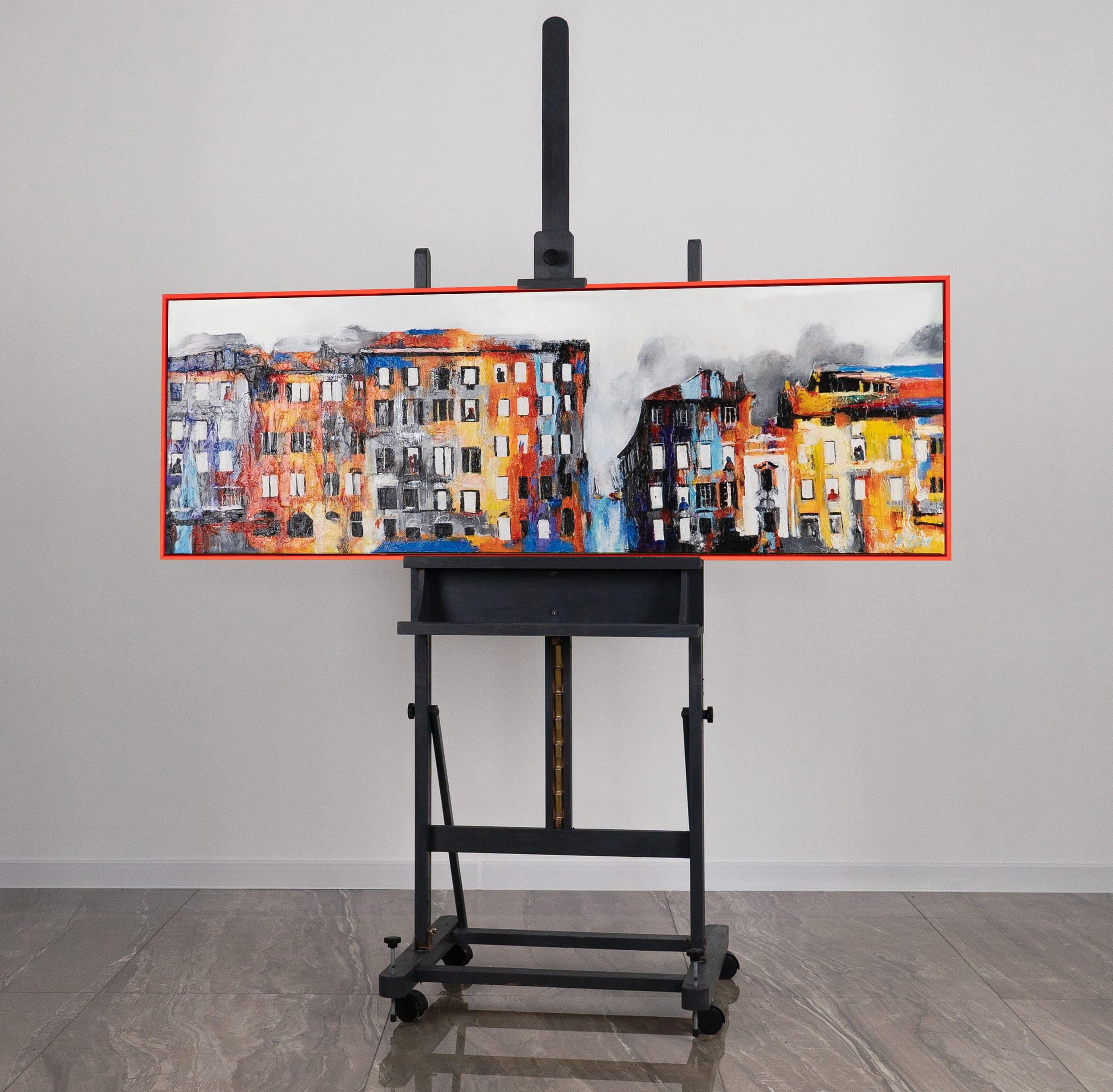 GEMÄLDE Kleinstadt Schattenfugenrahmen Rot 150x50 cm - Rot, Holz (150/50cm) - YS-art gallery