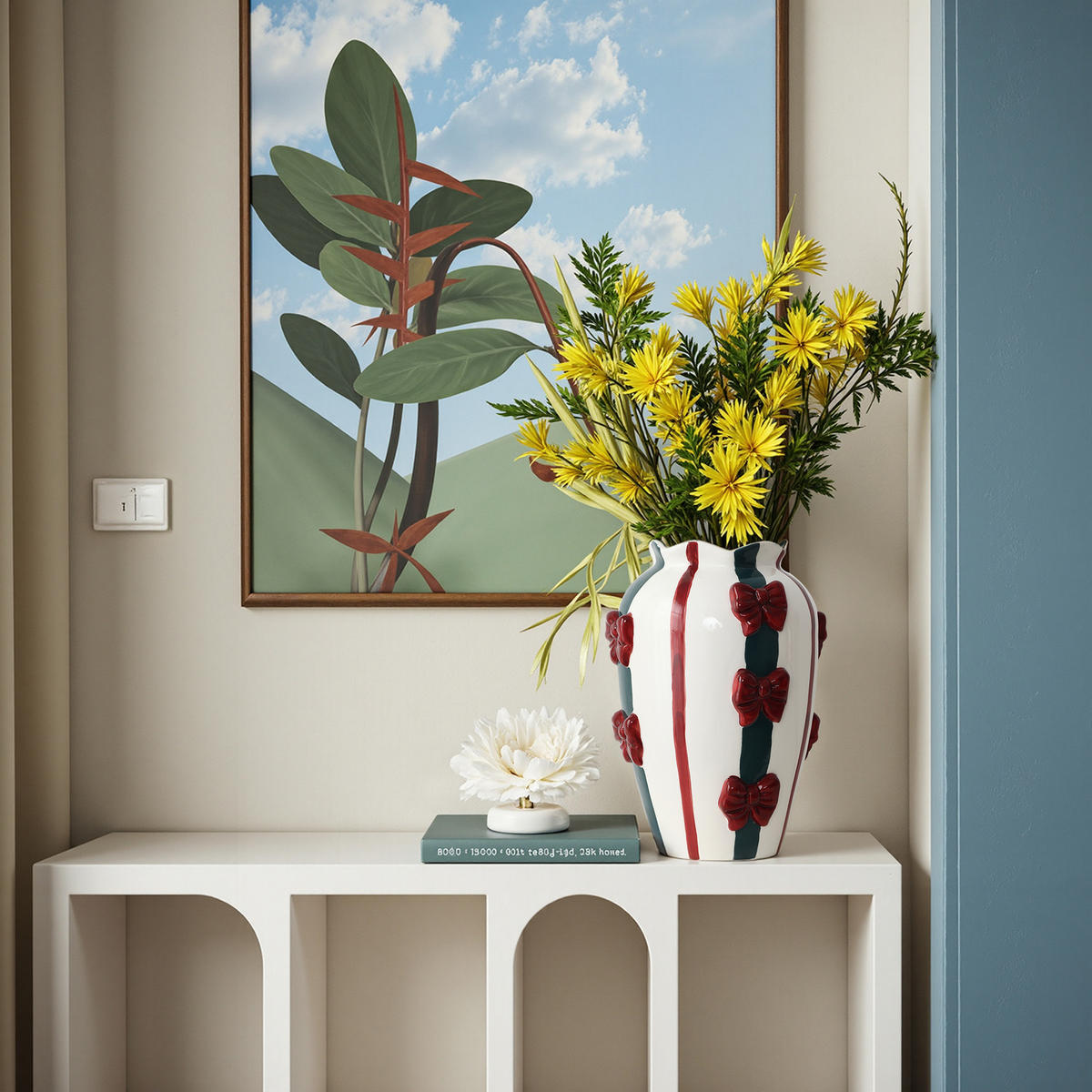 KERAMIKVASE, Schleifen-Design, D11.5 cm, H28.3 cm - Weiß, Keramik (28cm) - Hometopia