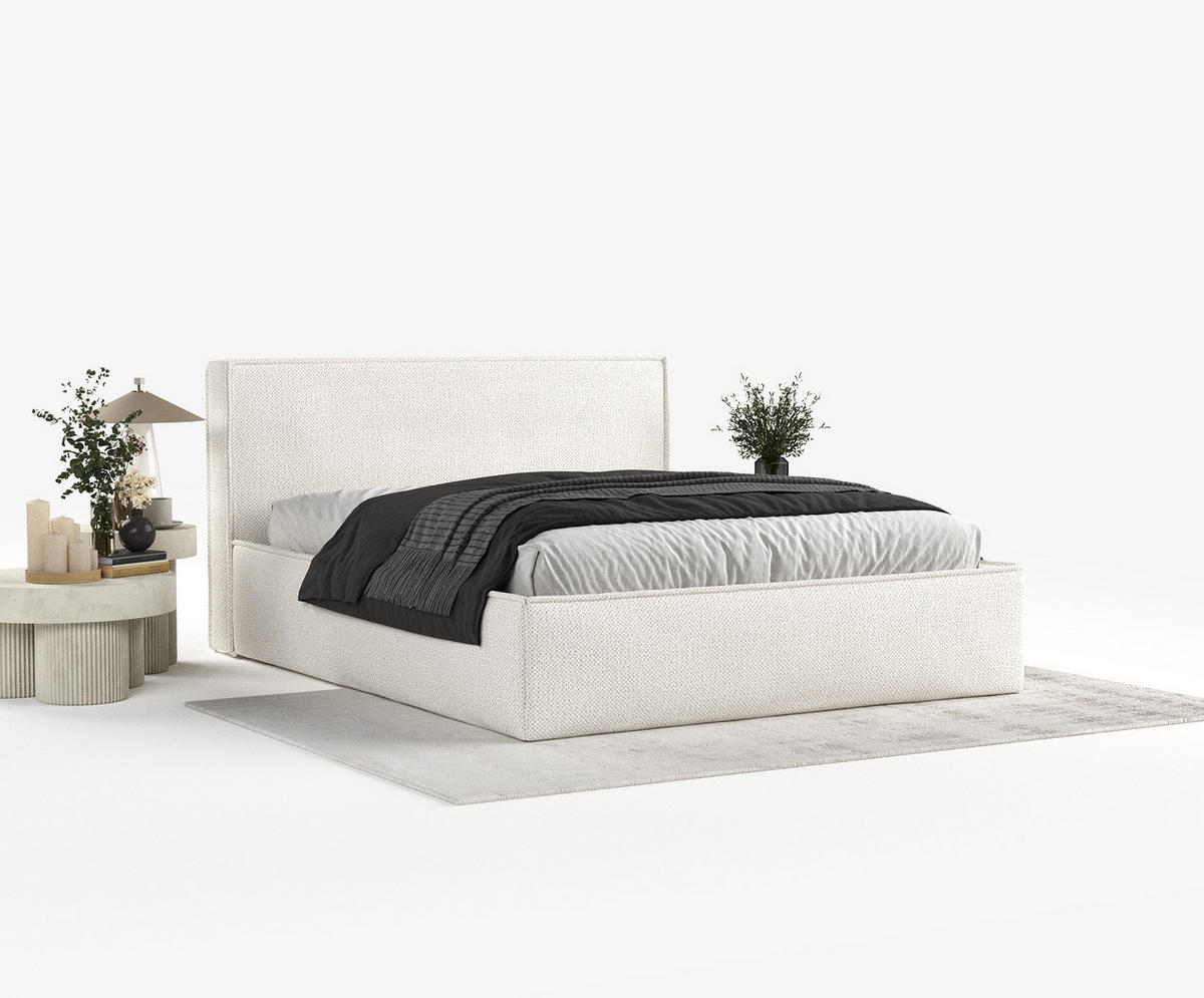POLSTERBETT Lounge Creme 160/200 cm im Chenille-Stoff - Creme/Schwarz, Holz/Holzwerkstoff (160/200cm) - Maison de Reve