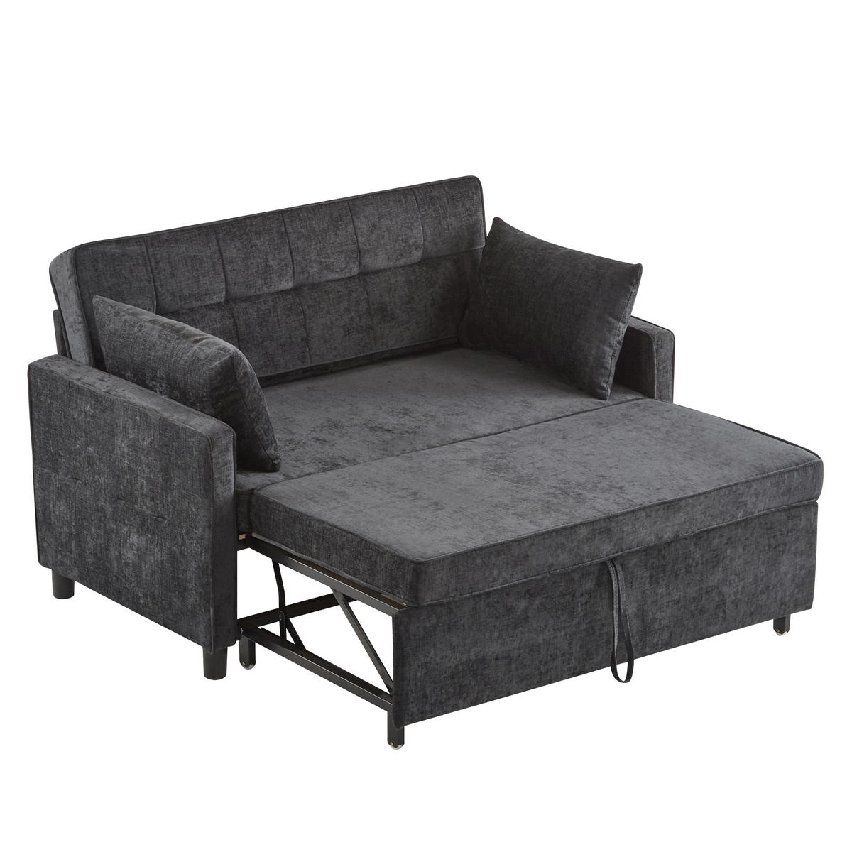 SCHLAFSOFA Chenille mit Ausziehfunktion und 2 Kissen Antikschwarz 142/79/85 cm - Schwarz, Textil (79/85/142cm) - Redom