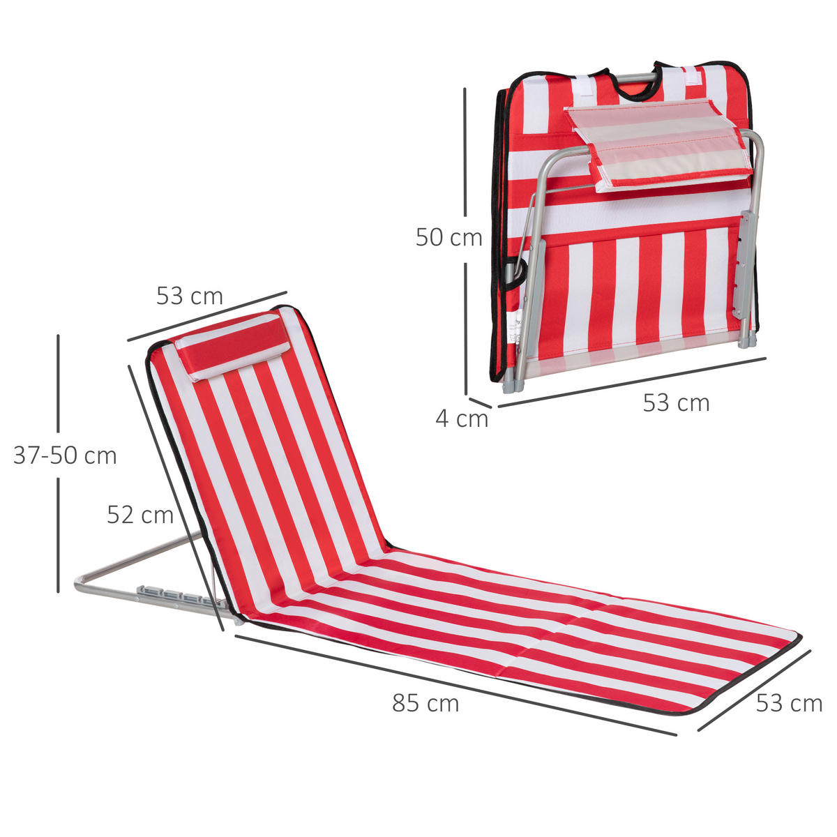 KLAPPSTRANDLIEGE, 2er-Set, Rojo, 5-fach verstellbare Lehne mit Tasche - Rot, Metall (124/45/53cm) - Vallsero
