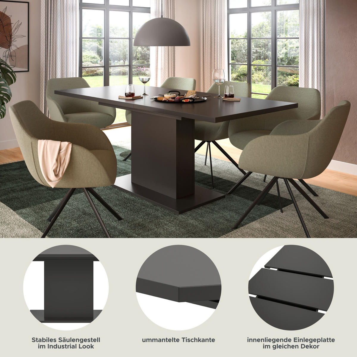 ESSTISCH MOTION (B/H/T: ca. 150/76/90 cm) in grau/grau - Grau, Holzwerkstoff (90/150/76cm)