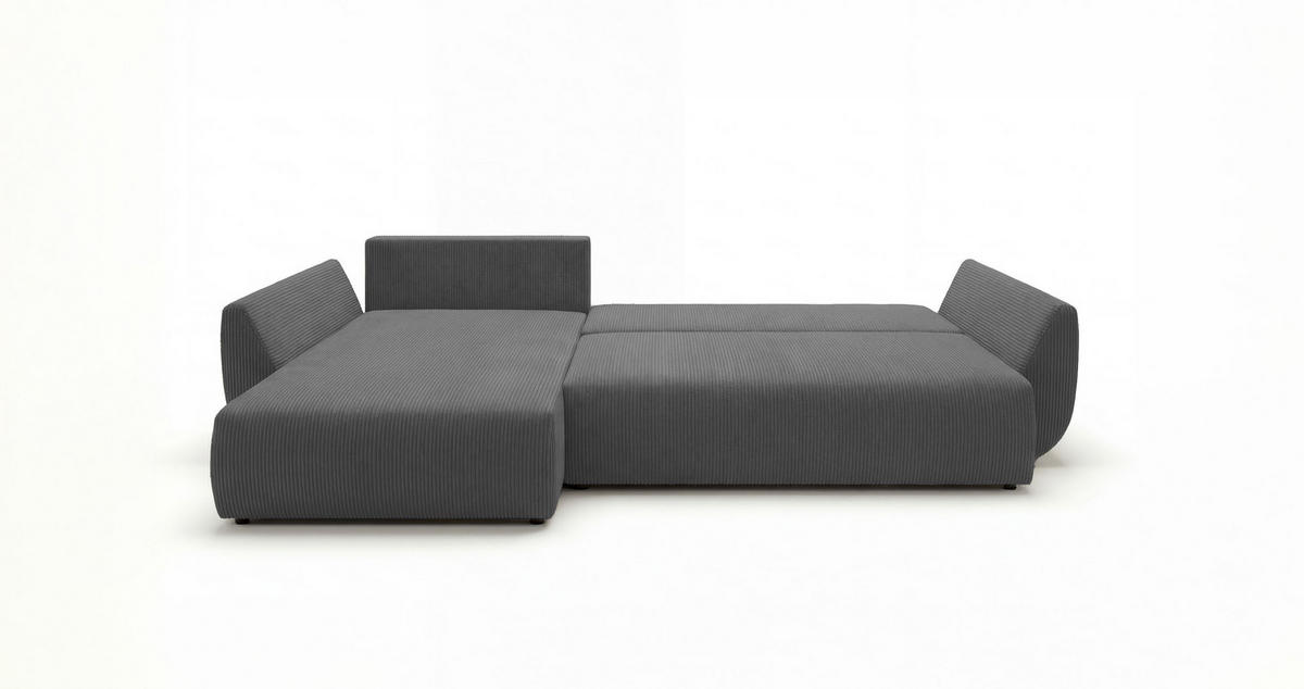 ECKSOFA SYDNEY links grau Cord Poso 55 - Schlaffunktion, Bettkasten - Grau, Textil (280/174cm) - Cornero