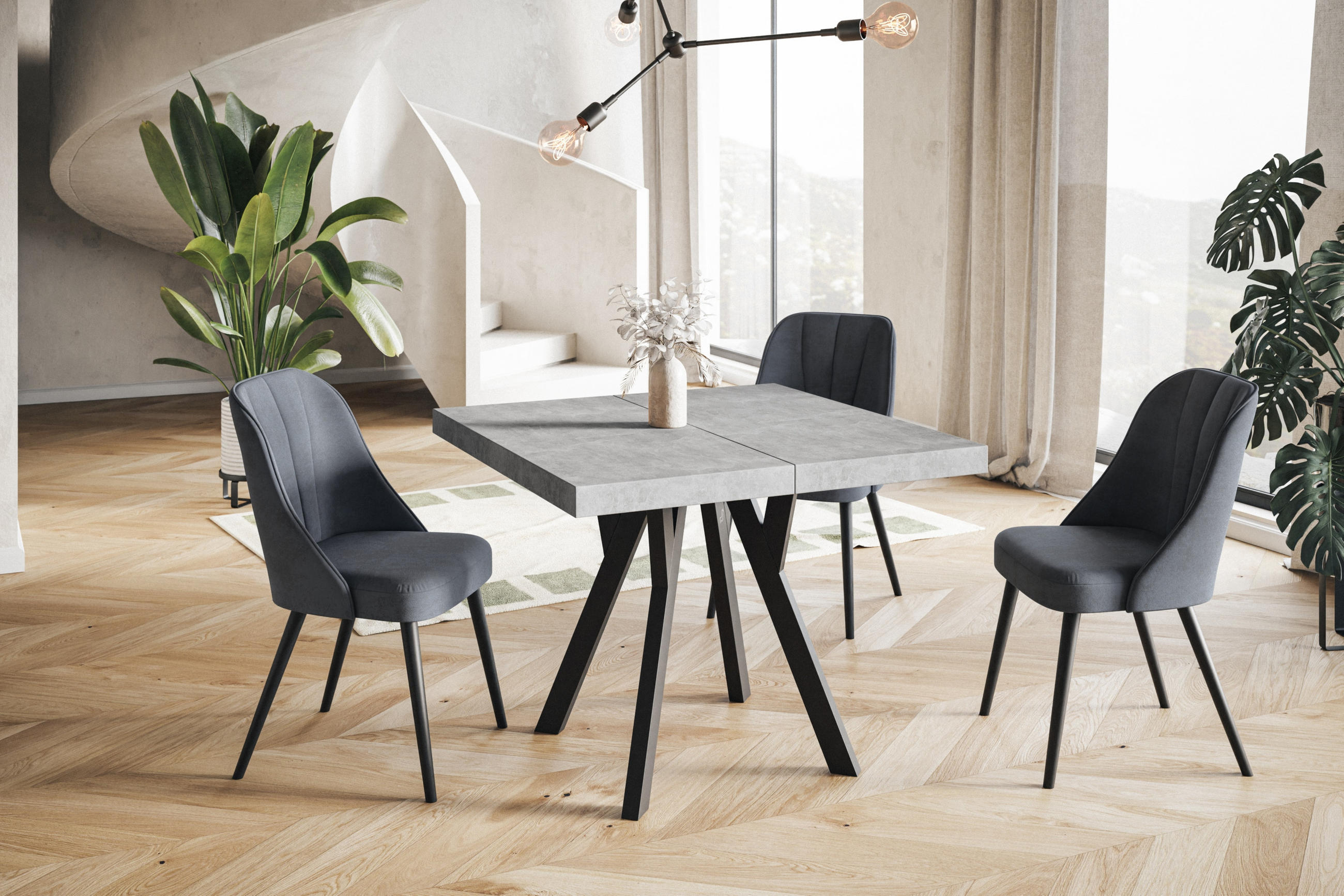 ESSZIMMERTISCH RICO, ausziehbarer Tisch110-210X110X77 cm, Farbe: Graphit, mit Holzbeinen in Farbe Schwarz - Schwarz/Grau, Holzwerkstoff (110/110/77cm) - Alpi-Möbel