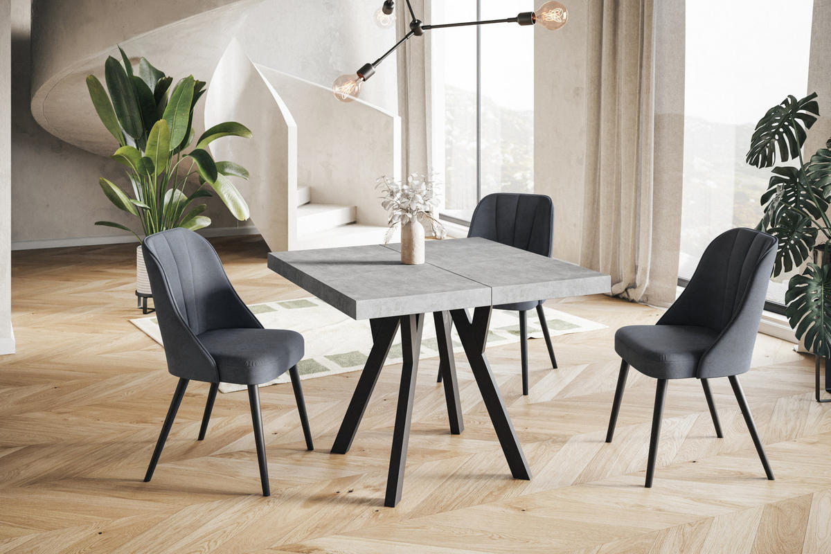 ESSZIMMERTISCH RICO, ausziehbarer Tisch100-200X100X77 cm, Farbe: Graphit, mit Holzbeinen in Farbe Schwarz - Schwarz/Grau, Holzwerkstoff (100/100/77cm) - Alpi-Möbel
