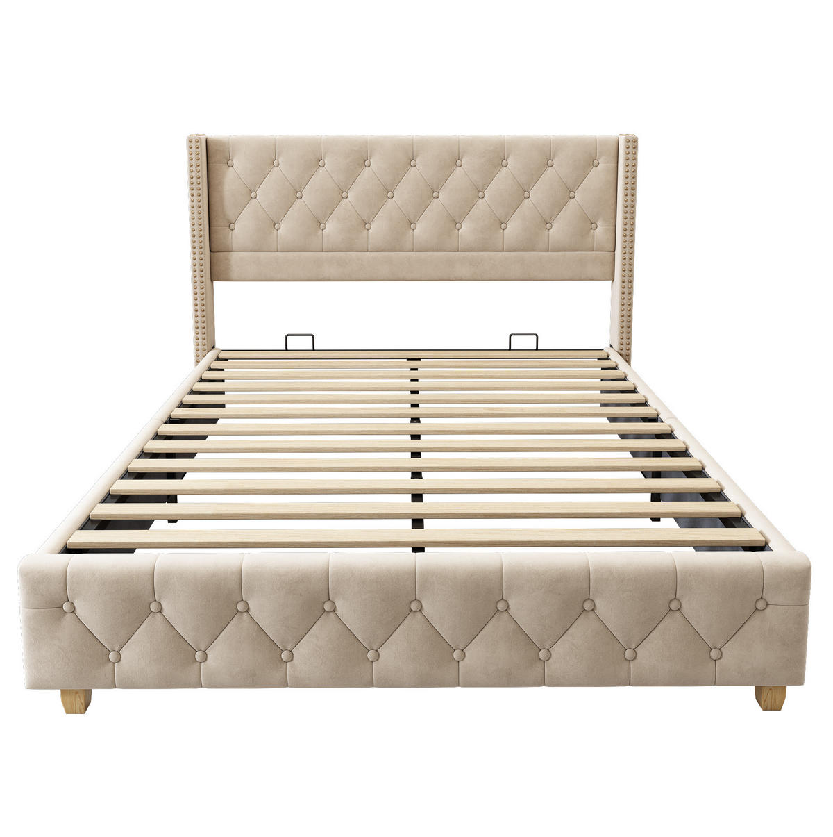 POLSTERBETT mit Lattenrost 160x200 cm Samt Hellbeige - Weiß, Metall (160/200cm) - Meubliv