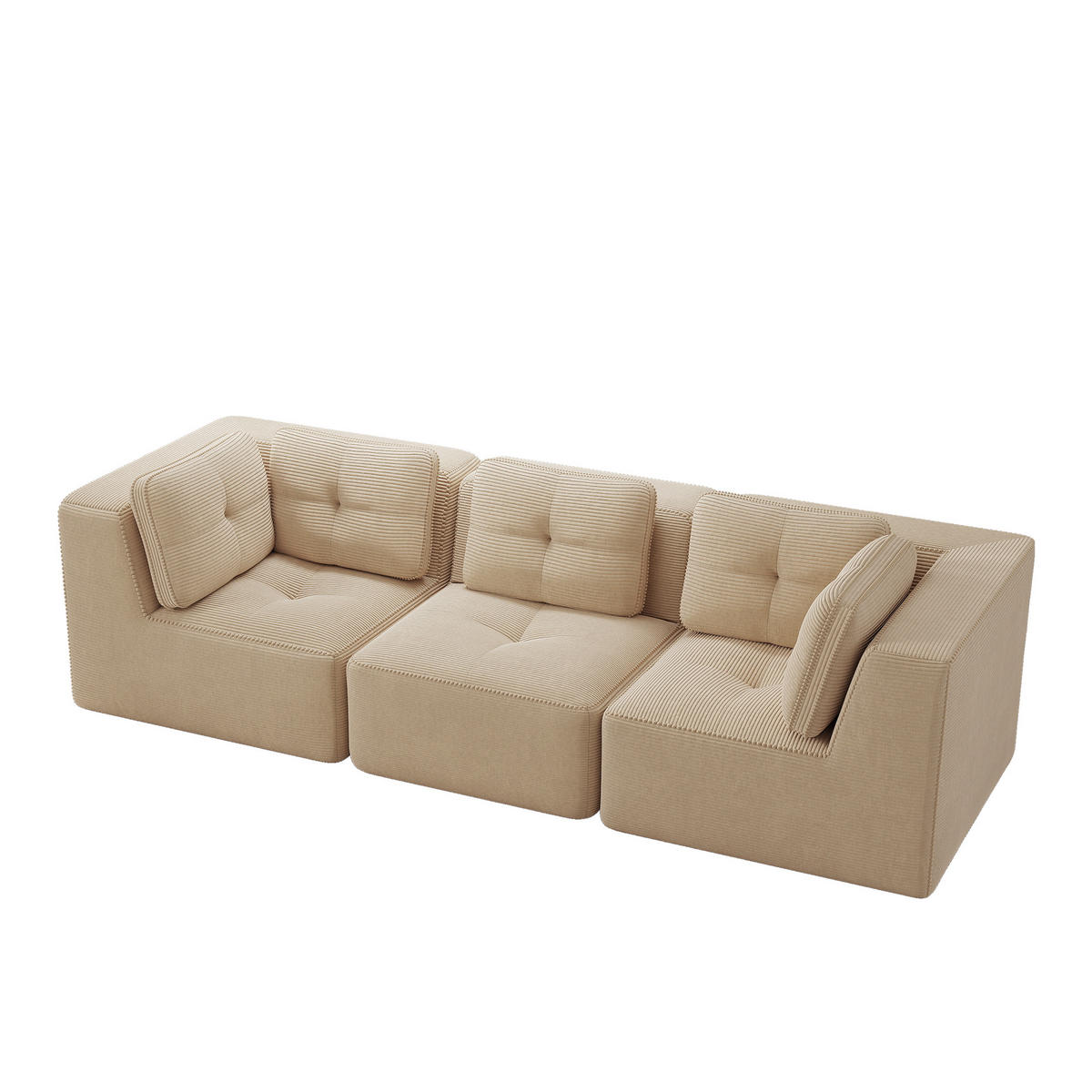 3-SITZER Sofa 297x104x69 cm aus Cordstoff rahmenlos modular, beige - Beige, Textil (104/69/297cm)