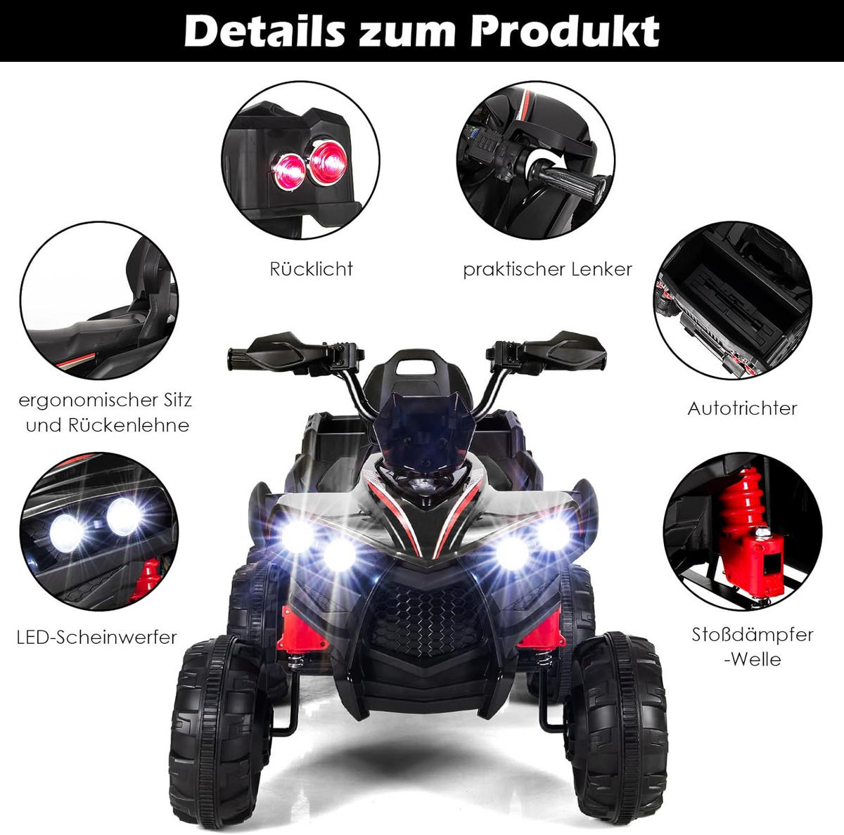 KINDERQUAD 12V Elektro Schwarz - Schwarz, Kunststoff (69/72/129cm) - COSTWAY