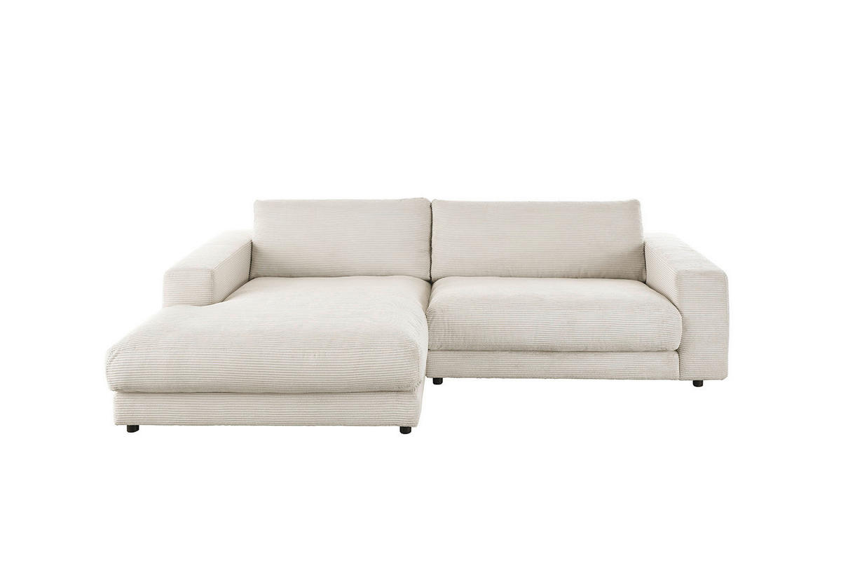 ECKSOFA MADELINE Cremeweiß Cord - Creme/Schwarz, Kunststoff/Textil (270/190cm) - KAWOLA