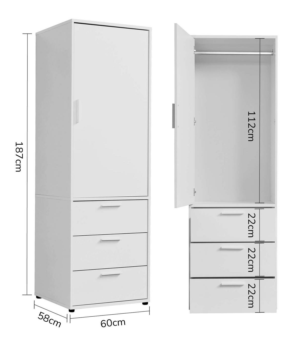 KLEIDERSCHRANK Der Grenzenlose - Weiß, Holzwerkstoff (60/187/58cm) - Mokebo