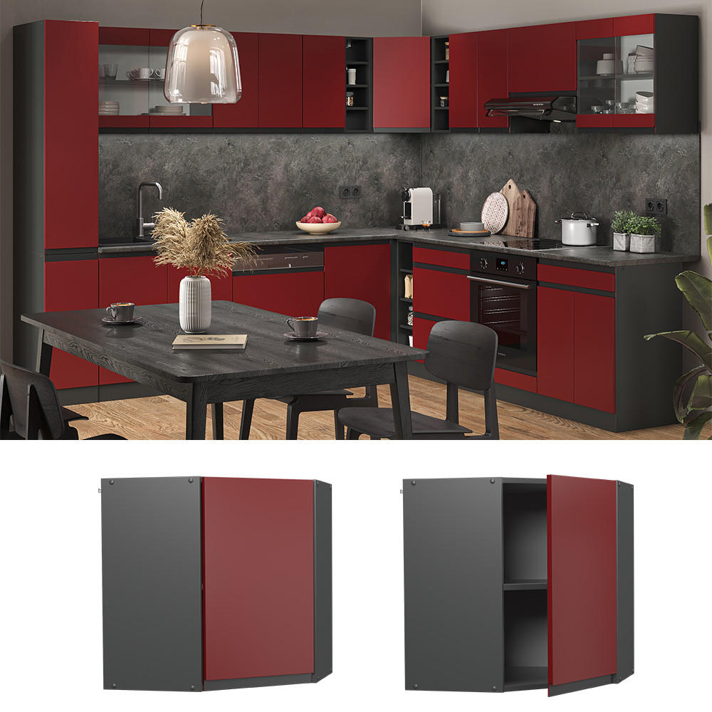 ECKHÄNGESCHRANK R-Line Rot 57 cm J-Shape - Anthrazit/Rot, Holzwerkstoff (57/60/34.1cm) - Vicco