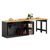 KÜCHENINSEL-ESSTISCH Schwarz 120–223×40×73,8 cm mit 360° drehbarer Tischplatte, Weinregal und Mülleimerhalter aus Holzwerkstoff und Metall - Schwarz, Holzwerkstoff (120/73.8/40cm) - Luhomfu