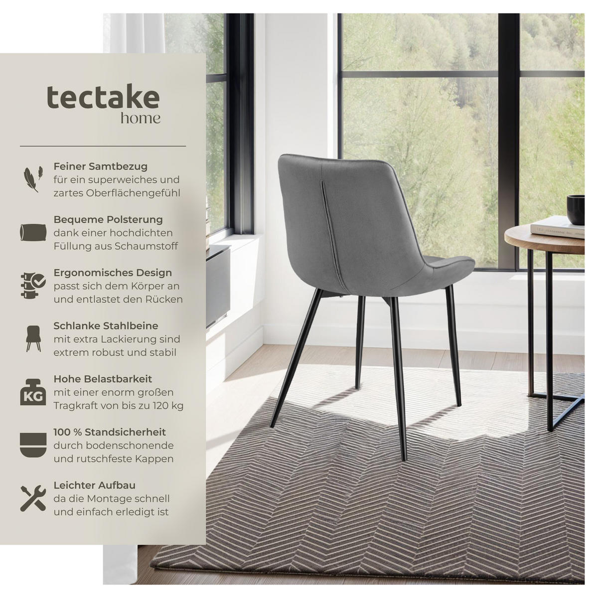 STUHL 4er Set Monroe 48 x 59 x 82 5 cm grau - Grau, Kunststoff (48/82.5/59cm) - tectake