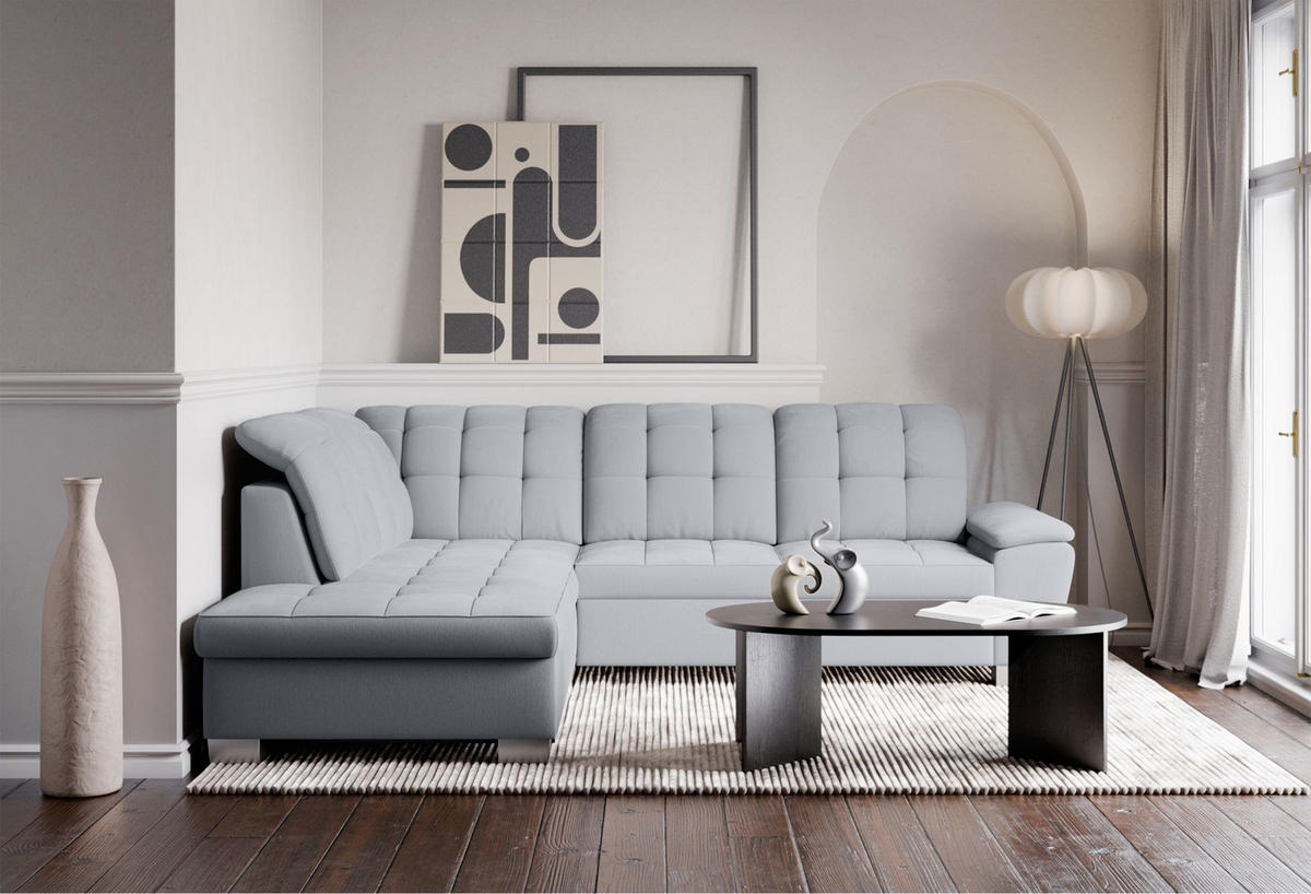 ECKSOFA Jamaal Hellgrau linksseitig - Hellgrau/Schwarz, Textil (258/212cm) - Selsey