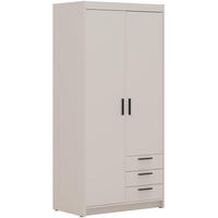 DREHTÜRENSCHRANK Elena mit 2 Türen und 3 Schubladen, mit Spiegel Sandbeige - Sandfarben, Holzwerkstoff (90/190/53cm) - Beautysofa