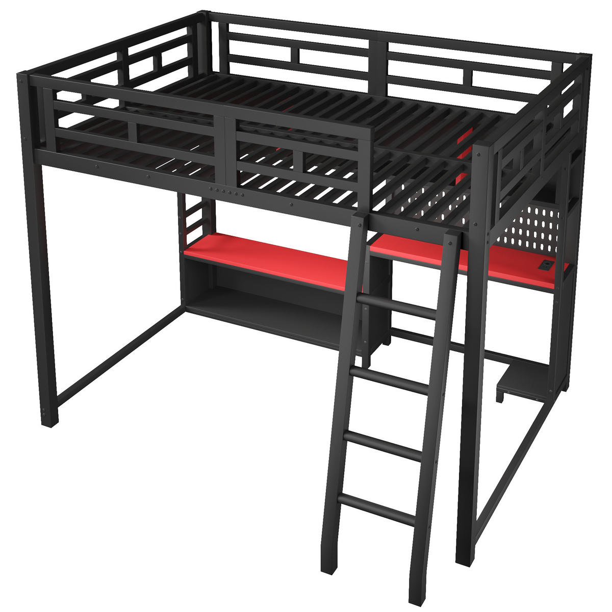 HOCHBETT 140x200 cm Metall mit Schreibtisch im Gaming-Stil- Rot - Schwarz, Metall (140/200cm) - KOMHTOM