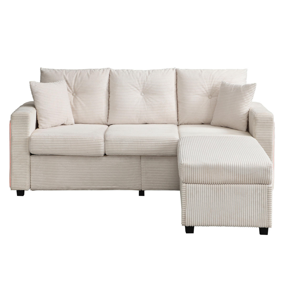 SOFA mit LED und Hocker Cord Beige 5-Kissen-Set - Beige, Kunststoff (184/85.5/84.5cm) - Meubliv