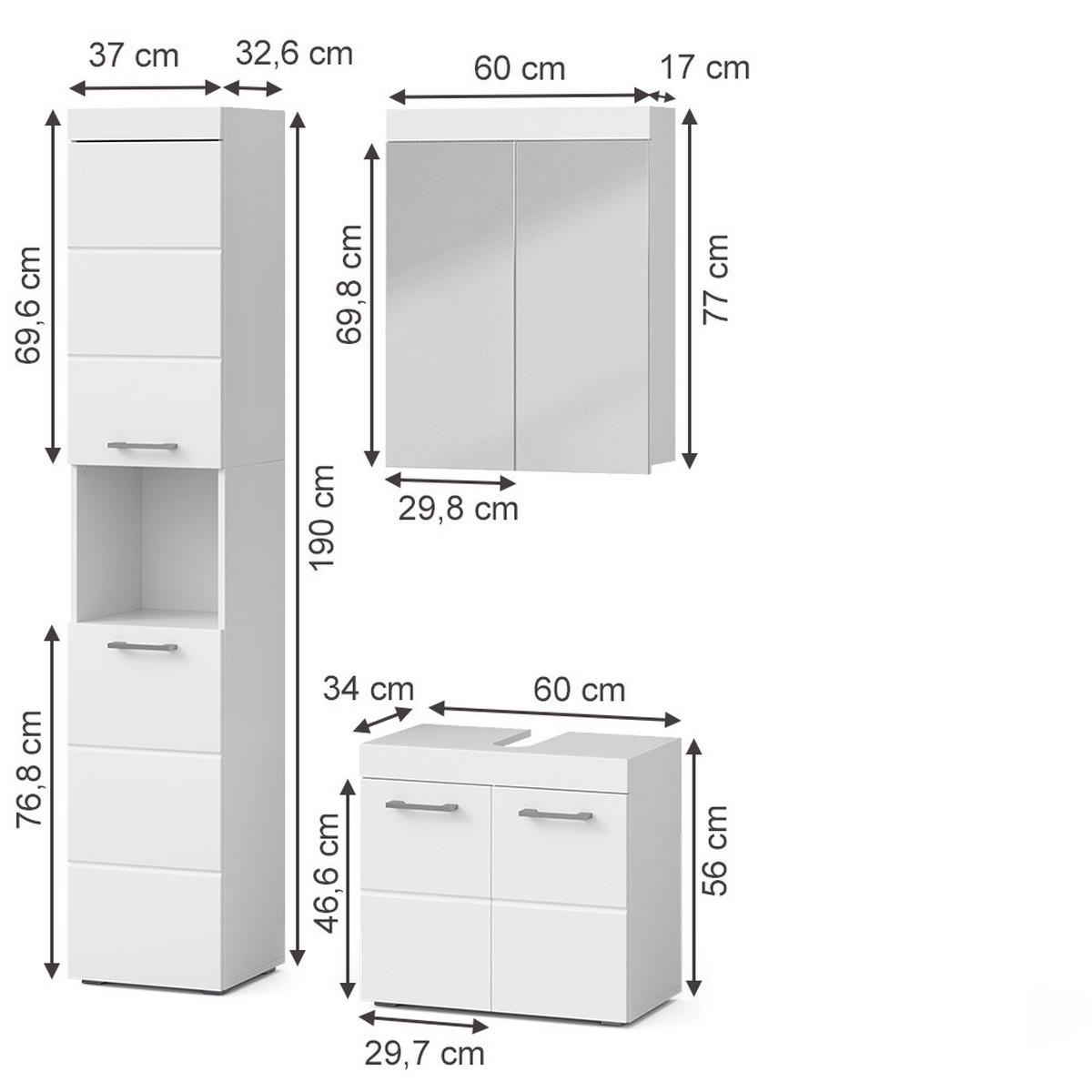 BADMÖBEL-SET Luna Weiß 3 Teile, mit Hochschrank - Weiß, Holzwerkstoff (60/56/34cm) - Vicco
