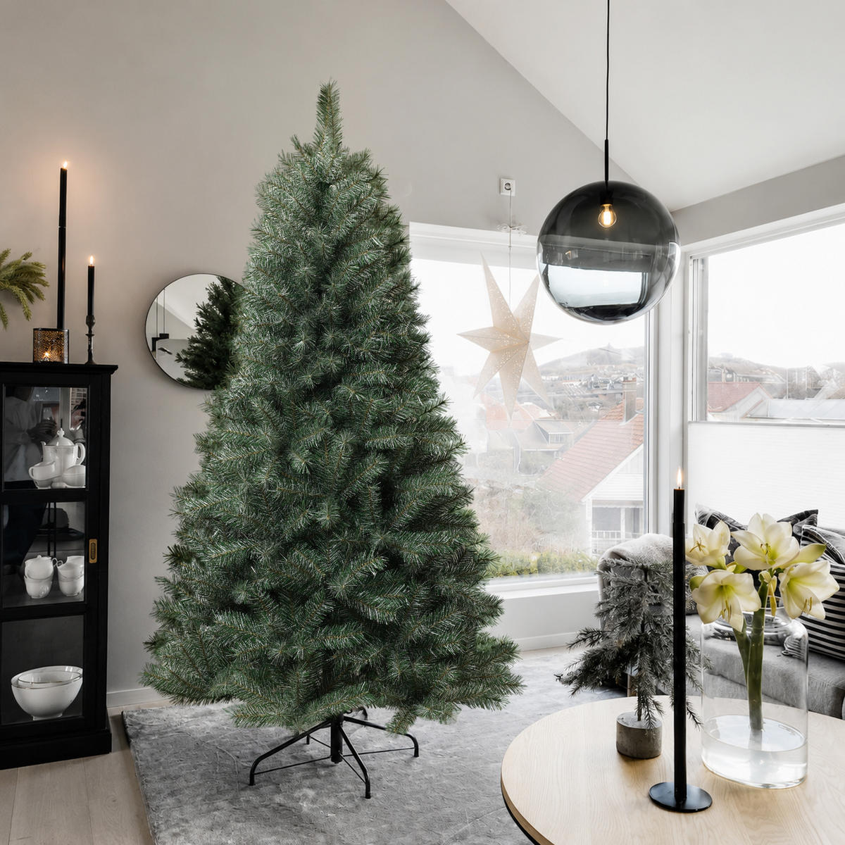 KÜNSTLICHER Weihnachtsbaum 185 cm, Grün mit weißen Akzenten - Grün, Kunststoff (185cm) - Hometopia