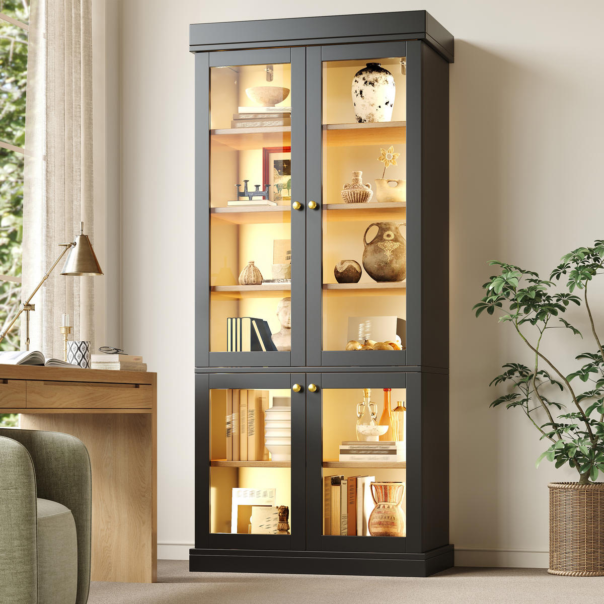 VITRINE LED Glasfront Schwarz - Schwarz, Glas (80/180/40cm) - FLIEKS