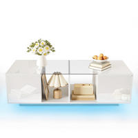COUCHTISCH in Weiß mit LED-Beleuchtung und Hochglanz-Tischplatte für Wohnzimmer, B120/T50/H38,5 cm - Weiß, Glas/Holzwerkstoff (50/120/38.5cm) - STILVORA