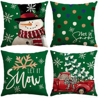 KISSENBEZUG 4er Set 45 x 45 cm Weihnachten Schneemann LKW Grün - Multicolor, Textil (45/45cm)