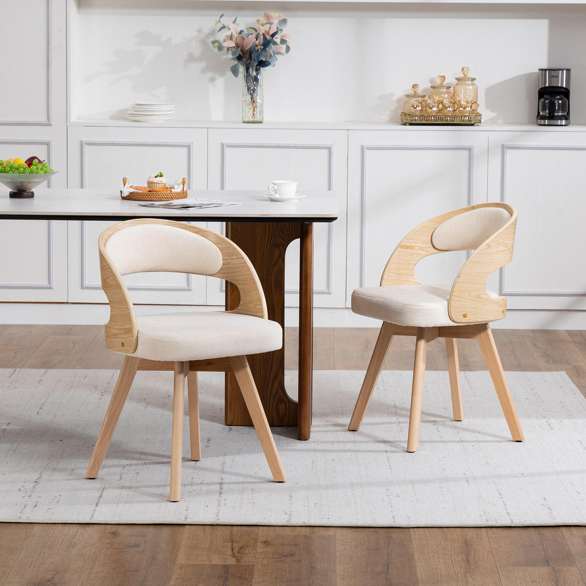 ESSZIMMERSTUHL 2er-Set drehbar mit Leinenkissen, Beige - Beige, Textil (41/72/44cm)