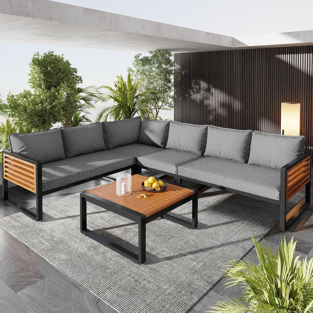 GARTENSET 5-tlg 5-6 Personen Metallrahmen - Grau, Metall - Raelunyi