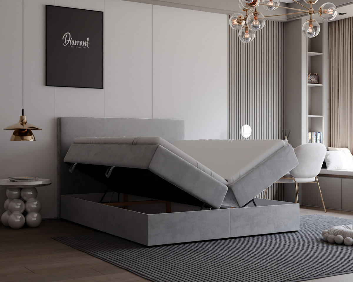 BOXBETT GIULIA 120/200 cm mit Matratze und Topper, Hellgrau - Hellgrau, Holzwerkstoff/Textil (120/200cm) - Idohome