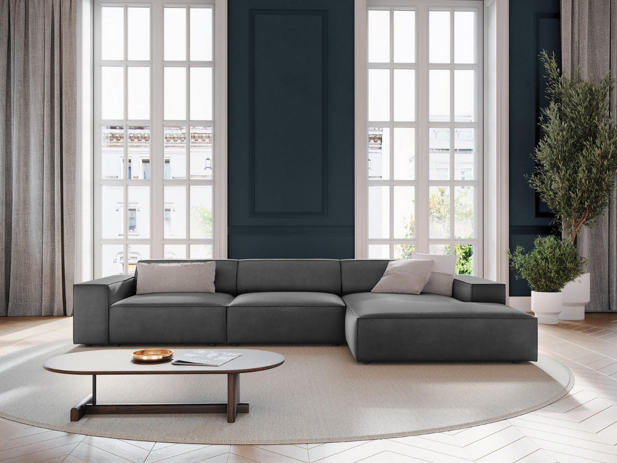 ECKSOFA rechts Jodie aus Samt grau 4 Sitzplätze - Grau, Textil (166/284cm) - Micadoni