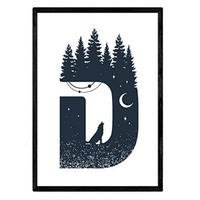POSTER Buchstabe D Natur Wolf Mond A4 Rahmenlos - Klar, Papier (29.7/5/21cm) - Nacnic