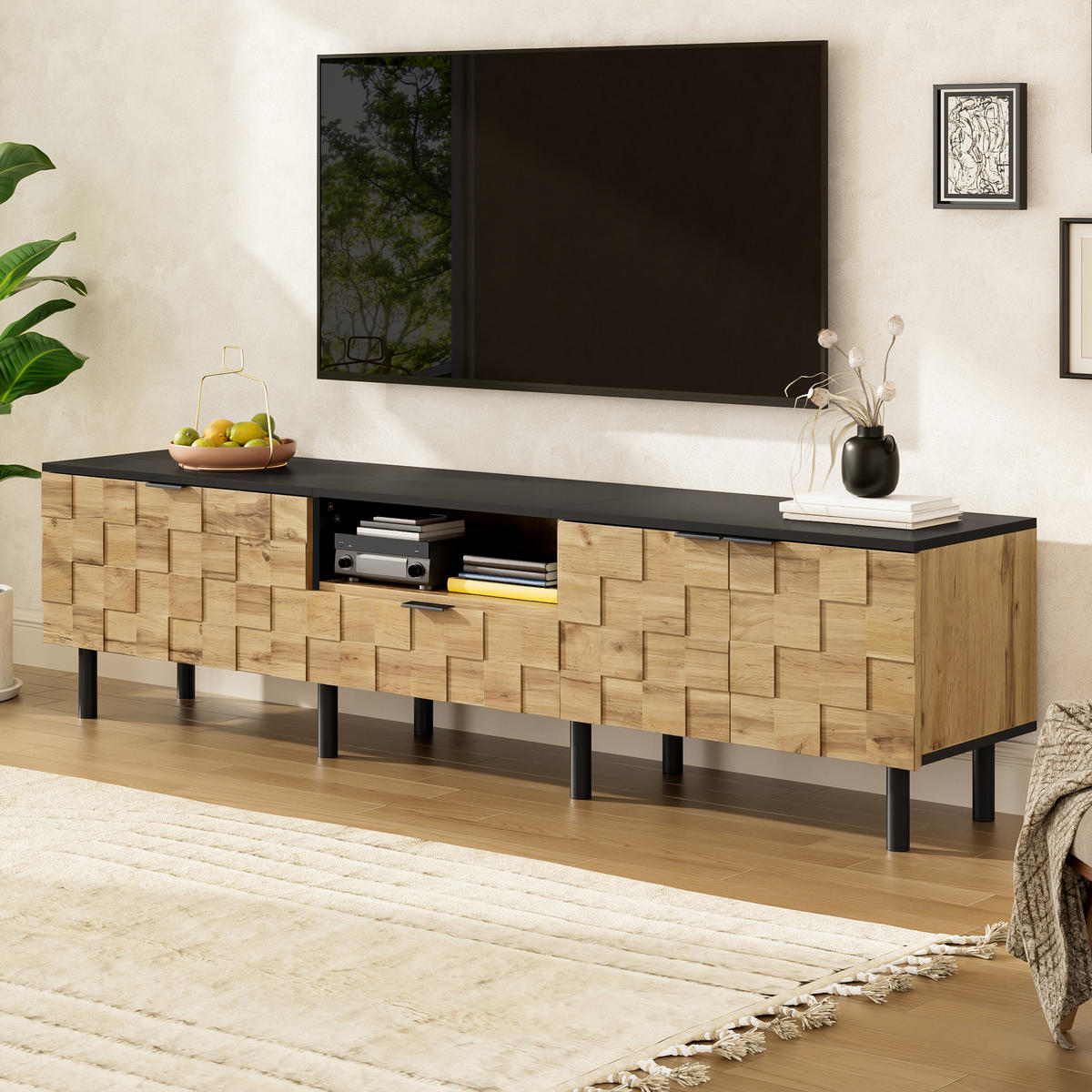 TV-LOWBOARD Mosaik 2 Türen 1 Schublade - Naturfarben, Holzwerkstoff (170/44.5/35cm) - Fortuna Lai