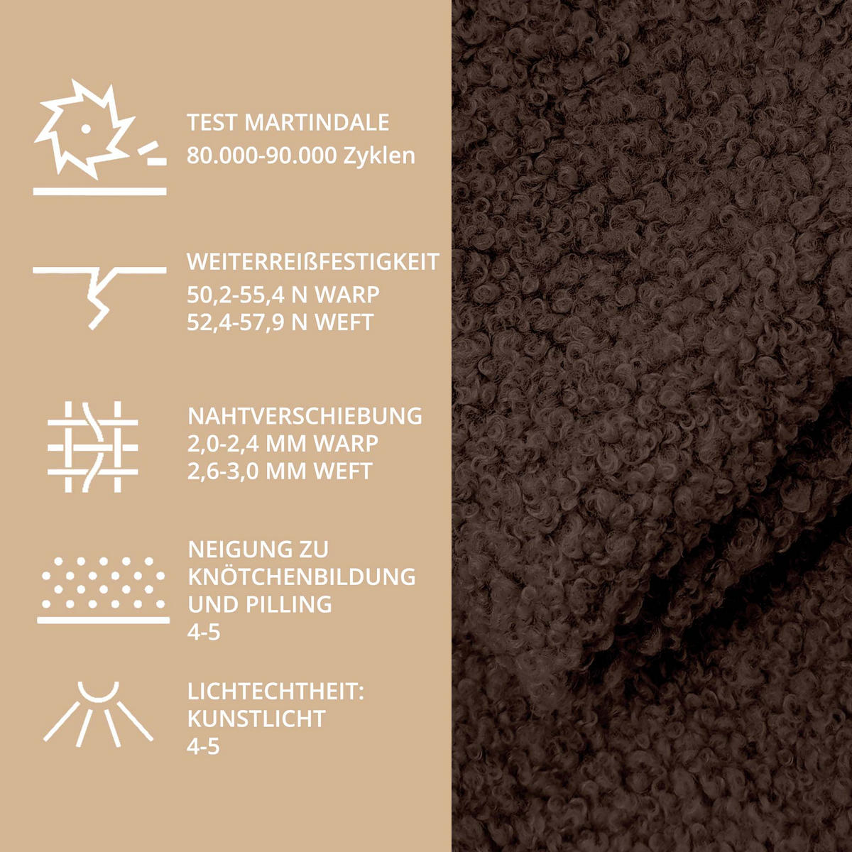 BOUCLESTOFF Quelle Dunkelbraun– 315 g/m², 140 cm breit, weich & robust, feuer- & UV-resistent - Dunkelbraun, Textil (140/100cm) - Dreamroots