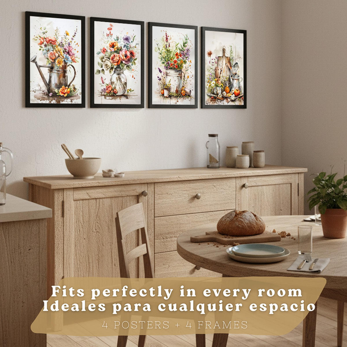 PLAKAT Sada 4 Květiny A3 Černý rám - černá, papír (29.7/1/42cm) - Nacnic