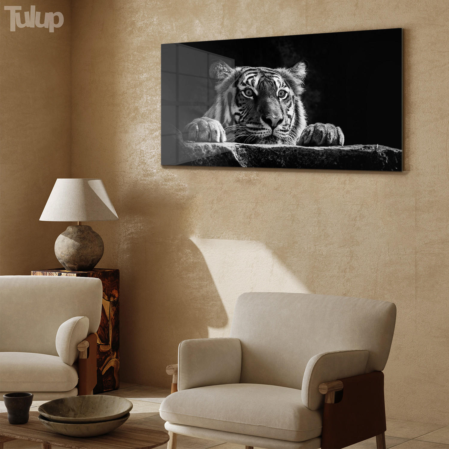 GLASBILD 120x60 cm Wildes Tier - Hellgrau/Schwarz, Glas (120/60cm) - TULUP