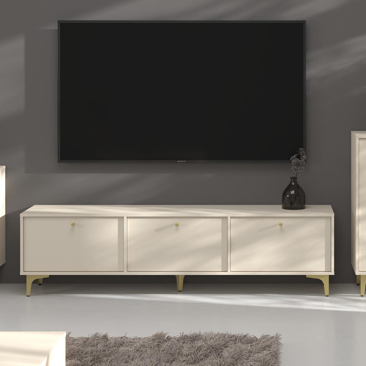LOWBOARD TORINO 180x40,8x48,5 cm mit 3 Türen Beige - Beige, Holzwerkstoff (180/48.5/40.8cm) - MASSENO