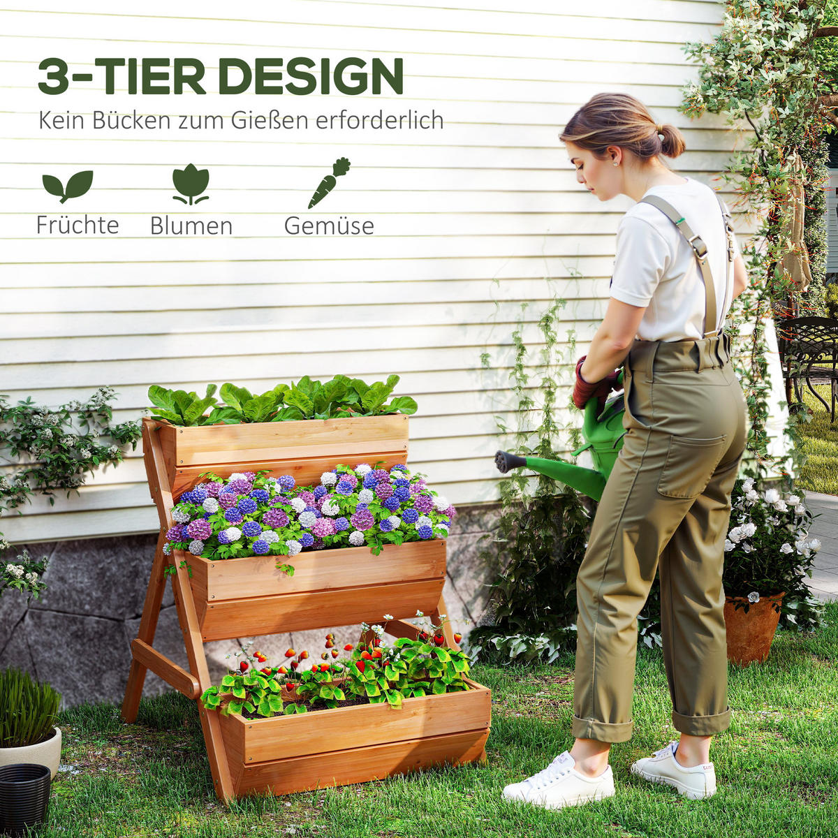 BLUMENTREPPE mit 3 Etagen aus Holz 65/75/76 cm - Braun, Holz (65/76/75cm) - Outsunny