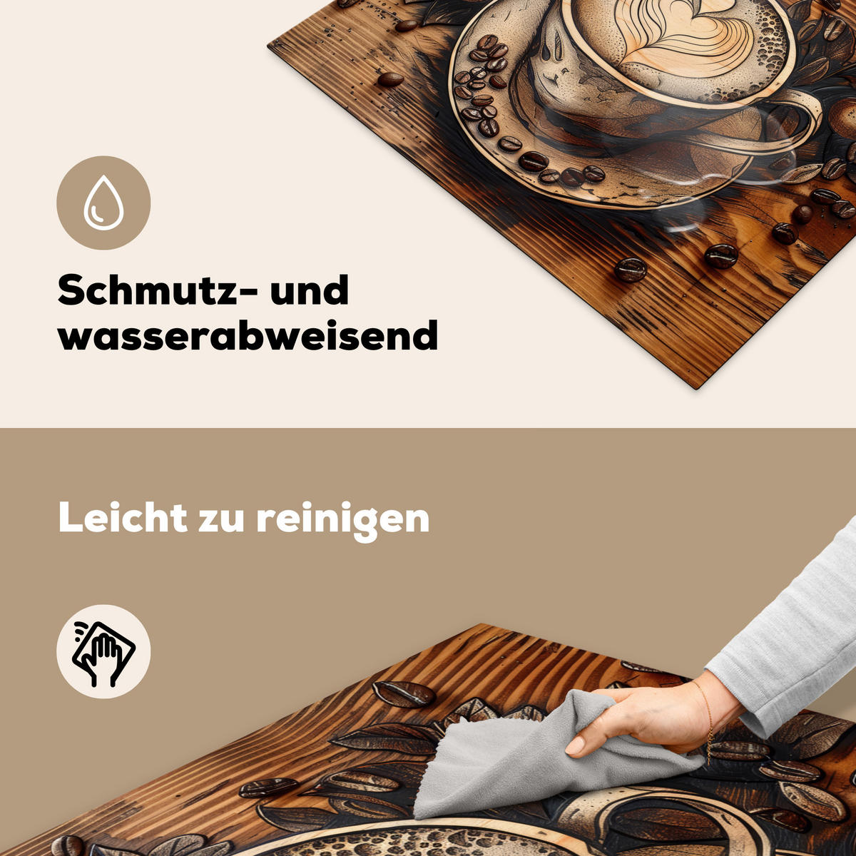 HERDABDECKPLATTE Kaffee - Vintage - Braun - Tasse - Holz Induktionsmatte 77x59 cm - Cappuccino, Kunststoff (77/59/0.2cm) - MuchoWow