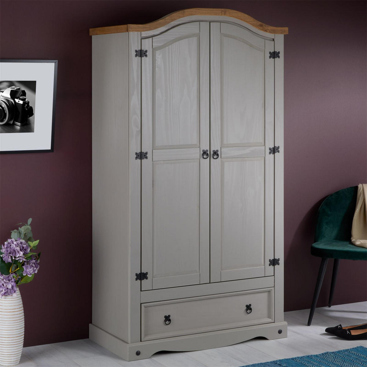 KLEIDERSCHRANK RAMON - Naturfarben/Grau, Holz (100/179/51cm) - CARO-Möbel
