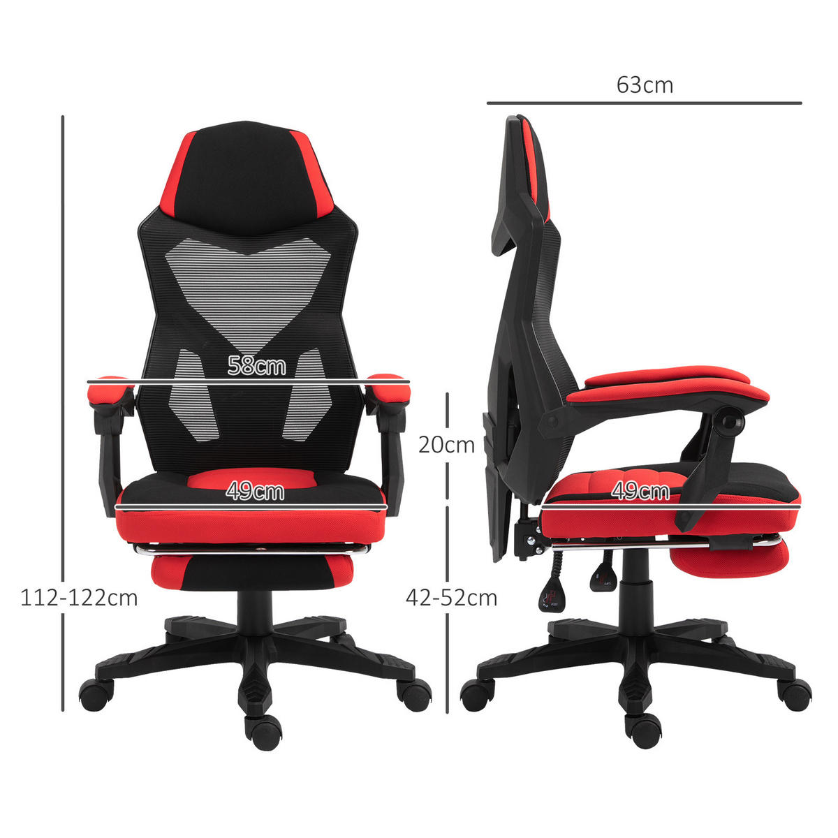 ERGONOMISCHER Bürostuhl, Schwarz+Rot - Multicolor, Kunststoff (63/122/58cm) - Vinsetto