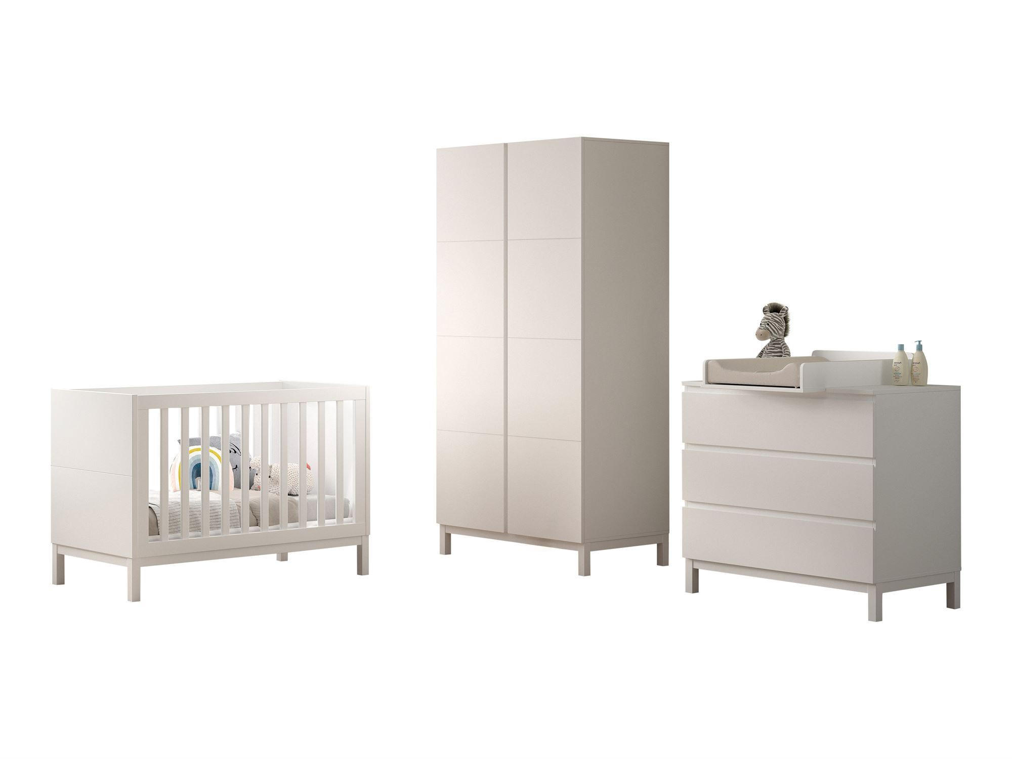 BABYZIMMER SET Keely Kiefer & MDF weiß Babybett Wickelkommode Schrank - Weiß, Holz (58/196/99cm) - 58aufmkessel